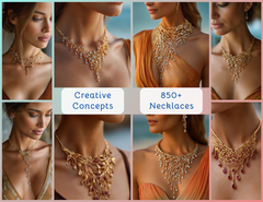 NK_007 : Creative Concept, 700+ Necklace Design Collection – Statement Necklaces, Floral and Botanical Motifs, Cascading or Layered Structure, Lace or Filigree Designs