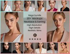 Pack of 20+ Necklace and Earrings Mockup to Showcase your jewels on Elegant, High-Resolution & Detailed Woman images in Editorial Styles