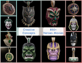 HM_001 : Creative Concept, 800+ Heros & Movies Pendant Collection – Thanos Helmets & Mjolnir Hammers: A Dazzling Array of Superhero Movie Diamond Pendants
