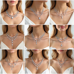 NK_002 : Creative Concept, 900+ Necklace Designs – Pear Drop Elegance & Floral Bibs: A Curated Collection of Timeless White Diamond Bridal Necklaces