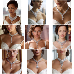 NK_001 : Creative Concept, 700+ Necklace Design Collection  – Pear Drop Pendants & V-Chain Bibs: An Inclusive Gallery of Elegant White Diamond Necklaces