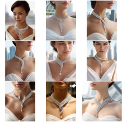 NK_001 : Creative Concept, 700+ Necklace Design Collection  – Pear Drop Pendants & V-Chain Bibs: An Inclusive Gallery of Elegant White Diamond Necklaces