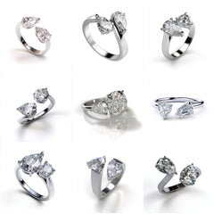 LR_003 : Creative Concept, 1000+ Ladies Rings Designs – Pear Splits & Oval Bypasses: A Delicate Array of Asymmetrical White Diamond Engagement Rings