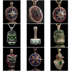 HM_001 : Creative Concept, 800+ Heros & Movies Pendant Collection – Thanos Helmets & Mjolnir Hammers: A Dazzling Array of Superhero Movie Diamond Pendants