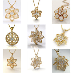 PN_001 : Creative Concept, 1200+ Pendant Design Collection  – Round Floral, Filigree/Lattice Floral, nature-inspired, modern gold and diamonds Pendents