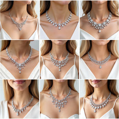 NK_002 : Creative Concept, 900+ Necklace Designs – Pear Drop Elegance & Floral Bibs: A Curated Collection of Timeless White Diamond Bridal Necklaces