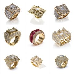 MR_001 : Creative Concept, 350+ Men’s Ring With Gemstone & Solitaire Diamond – Pyramid Towers & Spiked Emerald Cuts: A Bold Collection of Architectural Yellow Gold Diamond Rings