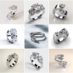 LR_003 : Creative Concept, 1000+ Ladies Rings Designs – Pear Splits & Oval Bypasses: A Delicate Array of Asymmetrical White Diamond Engagement Rings