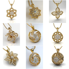 PN_001 : Creative Concept, 1200+ Pendant Design Collection  – Round Floral, Filigree/Lattice Floral, nature-inspired, modern gold and diamonds Pendents