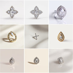 NP_001 : Creative Concept, 1000+ Nose Pin Design Collection  – Square/Rhombus/Diamond-shaped clusters, Modern Geometri, piercing studs