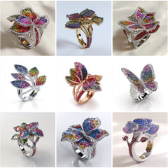 LR_002 : Creative Concept, 750+ Ladies Ring – Sapphire Blooms & Emerald Hexagons: A Kaleidoscopic Collection of Multicolored Gemstone Statement Rings