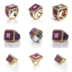 MR_001 : Creative Concept, 350+ Men’s Ring With Gemstone & Solitaire Diamond – Pyramid Towers & Spiked Emerald Cuts: A Bold Collection of Architectural Yellow Gold Diamond Rings
