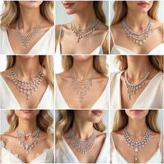 NK_002 : Creative Concept, 900+ Necklace Designs – Pear Drop Elegance & Floral Bibs: A Curated Collection of Timeless White Diamond Bridal Necklaces