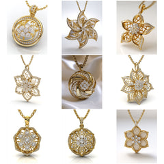 PN_001 : Creative Concept, 1200+ Pendant Design Collection  – Round Floral, Filigree/Lattice Floral, nature-inspired, modern gold and diamonds Pendents