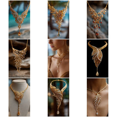 NK_007 : Creative Concept, 700+ Necklace Design Collection  – Statement Necklaces, Floral and Botanical Motifs, Cascading or Layered Structure, Lace or Filigree Designs