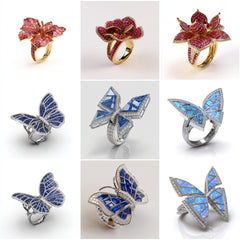LR_002 : Creative Concept, 750+ Ladies Ring – Sapphire Blooms & Emerald Hexagons: A Kaleidoscopic Collection of Multicolored Gemstone Statement Rings