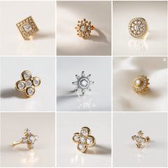 NP_001 : Creative Concept, 1000+ Nose Pin Design Collection  – Square/Rhombus/Diamond-shaped clusters, Modern Geometri, piercing studs