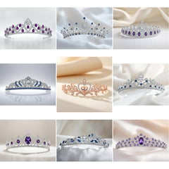 TR_002 : Creative Concept, 650+ Tiarra Jewelry Collection, Amethyst Drops & Sapphire Swirls: A Spectrum of Colored Gemstone Tiara Designs