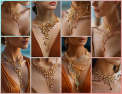 NK_007 : Creative Concept, 700+ Necklace Design Collection  – Statement Necklaces, Floral and Botanical Motifs, Cascading or Layered Structure, Lace or Filigree Designs