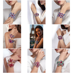 BG_004 : Creative Concept, 550+ Bangles, Luxury Floral Gemstone Bangles – High-End Diamond Cut Ruby & Emerald Cuff Bangles Designer Statement Bangle