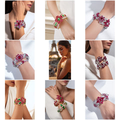 BG_004 : Creative Concept, 550+ Bangles, Luxury Floral Gemstone Bangles – High-End Diamond Cut Ruby & Emerald Cuff Bangles Designer Statement Bangle