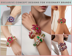 BG_004 : Creative Concept, 550+ Bangles, Luxury Floral Gemstone Bangles – High-End Diamond Cut Ruby & Emerald Cuff Bangles Designer Statement Bangle