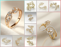 LR_001 : Creative Concept, 650+ Ladies Ring – Vine-Wrapped Leaves & Pear Clusters: A Lush Collection of Botanical White Diamond Cuff Rings