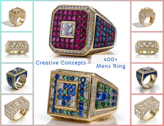 MR_001 : Creative Concept, 350+ Men’s Ring With Gemstone & Solitaire Diamond – Pyramid Towers & Spiked Emerald Cuts: A Bold Collection of Architectural Yellow Gold Diamond Rings
