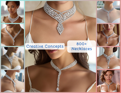NK_001 : Creative Concept, 700+ Necklace Design Collection  – Pear Drop Pendants & V-Chain Bibs: An Inclusive Gallery of Elegant White Diamond Necklaces