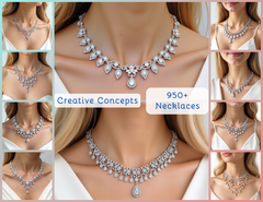 NK_002 : Creative Concept, 900+ Necklace Designs – Pear Drop Elegance & Floral Bibs: A Curated Collection of Timeless White Diamond Bridal Necklaces