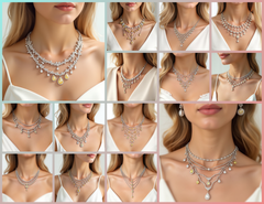 NK_002 : Creative Concept, 900+ Necklace Designs – Pear Drop Elegance & Floral Bibs: A Curated Collection of Timeless White Diamond Bridal Necklaces