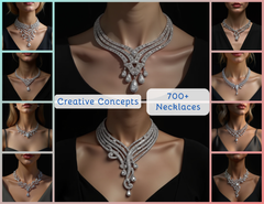 NK_004 : Creative Concept, 700+ Necklace Design Pack  – Feather/Leaf Motifs, Wingspan or V-Shape, Cascading Structure Necklaces