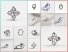 NP_001 : Creative Concept, 1000+ Nose Pin Design Collection  – Square/Rhombus/Diamond-shaped clusters, Modern Geometri, piercing studs