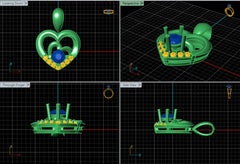 PN91195- Jewelry CAD Design -Pendants, Heart Collection