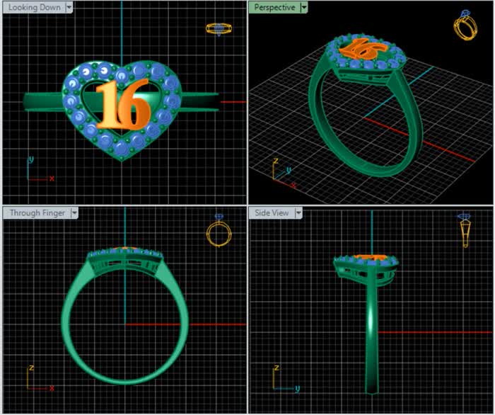 LR92338- Jewelry CAD Design -Rings, Heart Collection